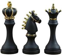 3pcs Chess Piece Statue Sculpture Ornament - Resin Figure for Home Office Decor - Black