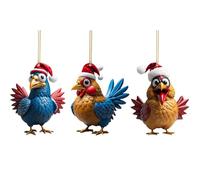 3PCS Chicken Christmas Ornament Cute Lifelike Hanging Chicken Ornament 2D Acrylic Christmas Tree Decorations for Outdoor Xmas Festival Party Ornaments Chicken Ornament Chicken Christmas Ornament Chris