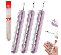 3Pcs Chiclify Eptchn 2-in-1 Needle Threader & Seam Ripper Tool Automatic Needle Threaders Seam Ripper Stretchable Remover Needle Threading Tool Quilting Supplies Sewing Kit(Purple)