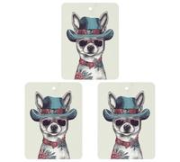 3PCS Chihuahua Dog Wearing Hat Car Air Freshener Hanging Scented Cards Cute Gray Car Fresheners Long Lasting New Cars Scents for Women Men Natural Air Freshener with Lanyard Automotive Freshies