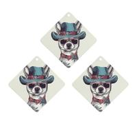 3PCS Chihuahua Dog Wearing Hat Car Air Freshener Hanging Scented Cards Cute White Car Fresheners Long Lasting New Cars Scents for Women Men Natural Air Freshener with Lanyard Automotive Freshies