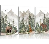 3Pcs Children Wall Art Wild Woodland Animals Posters Pictures Foggy Forest Canvas Prints Adventure Theme Kids Wall Decor Watercolor Woodland Paintings For Nursery Boys Room Girls Room Framed