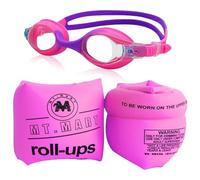 3pcs Children's with Swimming Aids,include Kids' Swimming Goggles Swim Arm Bands for Kids,PVC Inflatable Float Rings for 3-14 Years Girls Perfect for Pool,Swimming Lessons and Beach -Pink