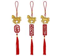 3Pcs Chinese New Year Decorations, 2026 Year of The Horse Gold Feng Shui Hanging Pendants, Horse Tassel Pendants Zodiac Animal Charms Decor, Car Pendant Tassel for Wealth Success Good Luck
