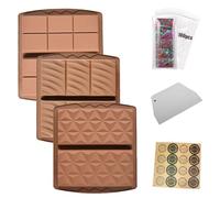 3PCS Chocolate Moulds, Silicone Big Mould Deep Chocolate Bar Mould with Spatula Stickers Non-Stick Resuable Moulds for Sweet Candy Jelly DIY Baking