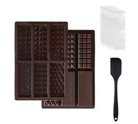 3Pcs Chocolate Moulds,with 100Pcs Bags, Chocolate Bar Moulds,6Patterns,Ideal for Sweets, Ice Cubes, Pudding, Dome Mousse, for DIY Baking,Deep Silicone Chocolate Molds Making Set