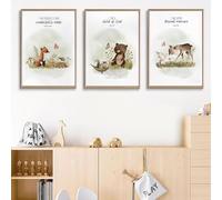3Pcs Christian Nursery Animal Wall Art Bible Verse Wall Decor Pictures Religious Watercolor Cute Baby Animals Posters Prints for Kids Boys Girls Room Home Decoration Unframed 16x24in