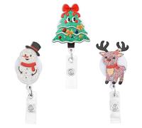 3pcs Christmas Badge Reel, Retractable Funny Holiday Nurse Badge Reels Cute Elk Badge Holder Snowman Badge Holder Christmas Tree Badge Clip for Nurse Student Teacher
