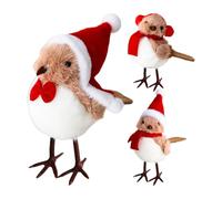 3PCS Christmas Bird Ornaments, Plush Robin With Santa Hat, Bird Ornament Christmas Tree Topper Decorations, Plush Birds Figurine For Table Centerpiece, Artificial Birds For Holiday Festive Decor