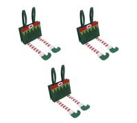 3pcs Christmas Candy Gift Bag with Handles, Green Cloth Square Tote