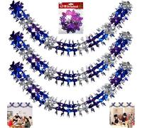 3PCs Christmas Ceiling Decorations - 6M Foil Snowflake Garland & Festive Wall Hanging Decor in Purple, Silver & Blue | Indoor Xmas & New Year Decorations