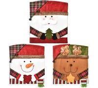 3Pcs Christmas Chair Covers, Christmas Dinner Table Chair Slipcovers 3D Santa Claus & Snowman Christmas Chair Back Cover