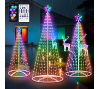 3PCS Christmas Cone Tree Light, 5FT +6FT+7.5FT Lighted Artificial Tree for Outdoor Decoration, RGB