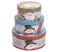 3pcs Christmas Cookie and Cake Xmas Biscuit Storage Nesting Tin Set Square/Round (Santa Snowman, Round)