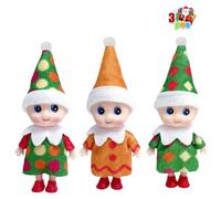 3pcs Christmas Elf Baby Mini Dolls,Christmas Baby Elves Twins Cute Little Elfs,Naughty Tiny Baby Elf Doll Novelty Toys Christmas Tradition Small Dolls for Girls Boys Kids Gift Xmas Stocking Stuffers