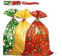 3pcs Christmas Giant Gift Bags, 36 x 56 inch Jumbo Xmas Sacks Extra Large Christmas Bags, Drawstring Red Green Oversized Xmas Gift Bags Huge Wrapping Sacks Extra Big Toy Bags for Party Favors