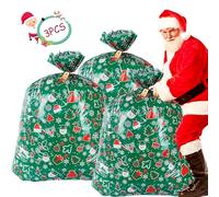 3Pcs Christmas Giant Gift Bags 56”x36” Xmas Huge Plastic Present Bag Jumbo Red Green Snowman Peppermint Storage Bag for Party Favors (Green)