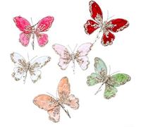 3PCS Christmas Glitter Butterfly Ornament, 19x14cm Glittery Butterfly Ornaments Christmas Butterfly Decorations With Clip For Christmas Decor(Gold)
