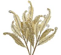 3PCS Christmas Glitter Leaves Picks 68cm Large Artificial Leaf with Long Stem Champagne Floral Branches Christmas Tree Decorations for Flower Arrangement Xmas Holiday Wedding New Year DIY Ornaments