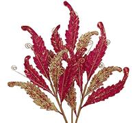 3PCS Christmas Glitter Leaves Picks 68cm Large Artificial Leaf with Long Stem Red Gold Floral Branches Christmas Tree Decorations for Flower Arrangement Xmas Holiday Wedding New Year DIY Ornaments