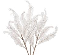 3PCS Christmas Glitter Leaves Picks 68cm Large Artificial Leaf with Long Stem White Floral Branches Christmas Tree Decorations for Flower Arrangement Xmas Holiday Wedding New Year DIY Ornaments