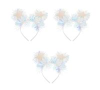3pcs Christmas Glitter Tinsel Star Headbands for 2026 New Year Party | White Plastic and Metal, Fivepoint Star Shape, Lightweight Festive Look