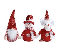 3Pcs Christmas Gnome Snowman Reindeer Decorations Mini Gnome Plush,Stuffed Xmas Decor Red Snowflake Outfits For Home Kitchen Farmhouse