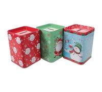 3pcs Christmas Iron Savings Box, Square Large Capacity Money Bank