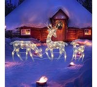 3Pcs Christmas Light Up Reindeer Decor for Outdoor, LED Twinkling Deer Family, Large Illuminated Waterproof Standing Elk Ornaments With Ground Stakes for Home, Garden, Lawn
