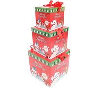 3pcs Christmas Nesting Boxes with Lid Xmas Nested Box Set Square Stackable Red White Snowflake Candy Cane Paper Box Tower Decor for Holiday New Year Packaging