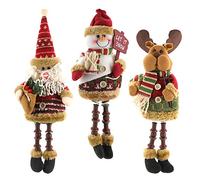 3PCS Christmas Ornaments - Sitting Reindeer, Santa Claus, Snowman Xmas Decorations with Long Legs for Personalised Home/Door/Table/Room/Window