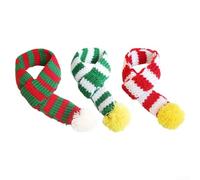 3pcs Christmas Pet Scarves Knit Cotton Yarn Winter Accessory for Dogs and Cats with Pom-Pom Detail, Adjustable 57x7cm in Red, Green and Gray(2)