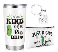 3Pcs Christmas Pickle Gift for Pickle Lovers 20 oz Stainless Steel Travel Tumbler with Lid Straw Makeup Bag Keychain for Women Birthday Xmas Party Bag Fillers Party Favor School Office Gift Prizes