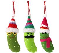 3pcs Christmas Pickle Ornament, Hanging Plush Pickle Ornaments Xmas Tree Decorations Pickle with Santa Hat Ornament Pickle Ornaments Tradition Gifts for German