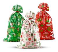 3Pcs Christmas Sacks Extra Large, 56×36 inch Giant Xmas Gift Bags, Plastic Giant Santa Sack, Gift Wrapping Bag with Gift Tag & Strings Ties, Red Green White Jumbo Santa Sacks for Party Favors