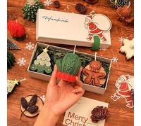 3PCS Christmas Scented Candle Gift Set - Elk, Tree, Gingerbread Man, Glove Shaped Aromatherapy Christmas Candles, Handmade Candle Xmas Scented Candles Natural Soy Wax, Xmas Tealight Ornaments (A)