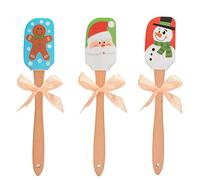 3pcs Christmas Silicone Spatula Set with Wooden Handle Snowman Gingerbread Man and Santa Pattern Spatulas