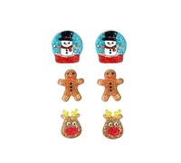 3PCS Christmas Stud Earrings Set for Women Cute Shiny Acrylic Christmas Stud Earrings Santa Claus Reindeer Gingerbread Man Xmas Holiday Jewelry Accessories, Acrylic, No Gemstone