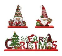 3Pcs Christmas Table Decorations Gnomes Christmas Tree and Merry Christmas Sign Centerpiece Tabletop Wooden Ornaments Indoor Christmas Decorations for Party Coffee Table Gifts