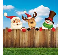 3Pcs Christmas Theme Fence Decorations, The Santa Clause, Reindeer and Snowman Decoration for Outdoor Christmas Decorations