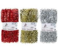 3Pcs Christmas Tinsel Multiple Variation 2M/15M | Shiny Mix Metallic Tinsel Garland for Xmas Tree & Home Décor | Sparkling Christmas Decorations for Indoor &Outdoor Holiday & New Year Celebrations.