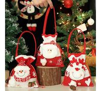 3PCS Christmas Tote Gift Bag, 3D Santa Snowman Reindeer Reusable Drawstring Red Gift Xmas Eve Apple Bags Christmas Doll Bag for Party Holiday Present (Red, 3 Pcs)