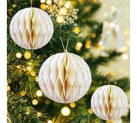 3pcs Christmas Tree Decoration Ball Hanging Ornament 3D Honeycomb Paper Art Hanging Ornament Christmas Party Holiday Tree Home Classroom Mall Hotel Decoration (Ivory White)