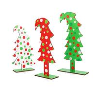 3pcs Christmas Tree Table Decor, 3 Styles Wooden Christmas Tree Table Centerpieces Farmhouse Standing Tabletop Ornaments for Office Home Party Favors (Polka Dots)