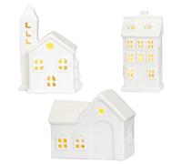 3Pcs Christmas Village Houses White Ceramic Christmas Village Figurines Creative Candle Holder for Winter Xmas Holiday Party Houses