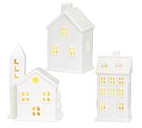 3Pcs Christmas Village Sets, White Ceramic Christmas Village House Porcelain Led Light Up Christmas House For Christmas Table Display,Christmas Village House,Christmas Village Sets