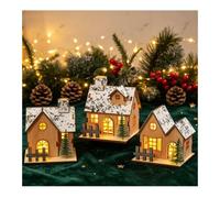 3pcs Christmas Village Sets,Wood Christmas Snow Houses with Led Light | Battery Powered Led Mini House Wood Christmas Decorations for Table Bedroom Landscape Party Xmas Winter Collectible Buildings