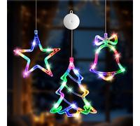3Pcs Christmas Window Lights Decorations, Battery Powered Multicolor LED Xmas Lights, Christmas Tree Bell Star Ornaments LED Sucker for Xmas Window Decor Home Wall Door Holiday Display