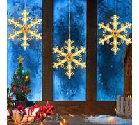 3Pcs Christmas Window Lights Decorations, XmasTree/Bell/ Star/Deer/Santa/Snowflake Shaped String Lights with Suction Cups, Battery Powered Hanging Lights for Indoor Outdoor Home Decor (Snowflake)