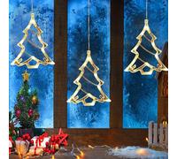 3Pcs Christmas Window Lights Decorations, XmasTree/Bell/Star/Deer/Santa/Snowflake Shaped String Lights with Suction Cups, Battery Powered Hanging Lights for Indoor Outdoor Home Decor (Christmas tree)